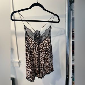 Zadig& Voltaire cheetah print cami top with black lace trim
